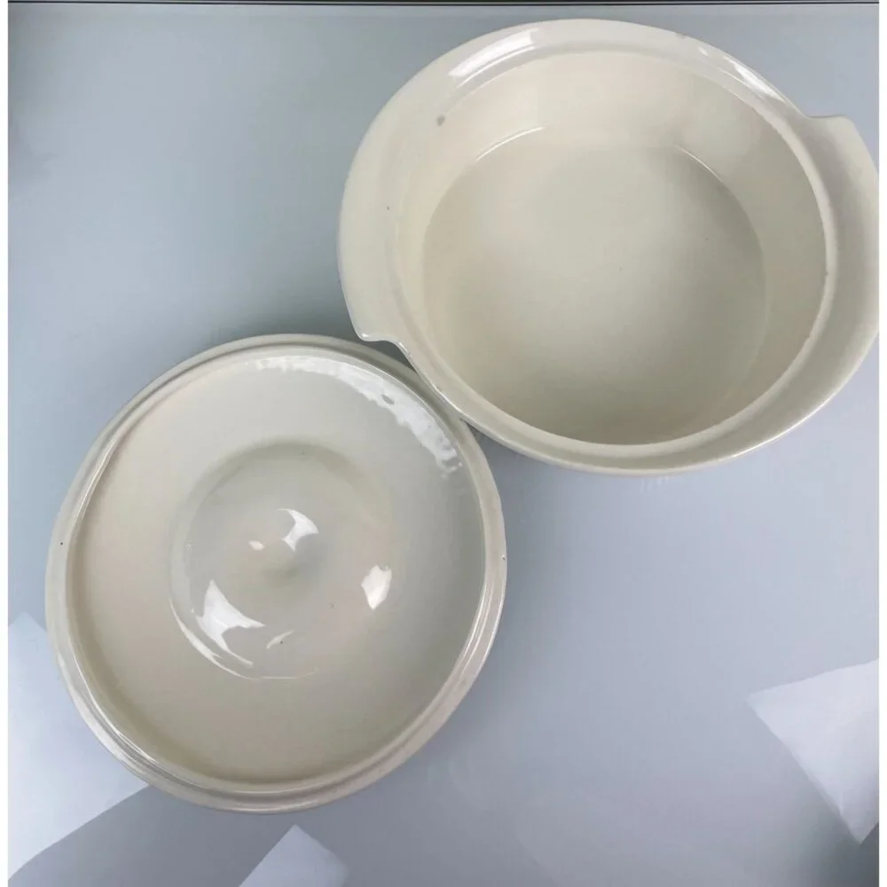 Vintage Mid-Century Red Wing Pottery White Swirl Casserole Baking Dish & Lid 563